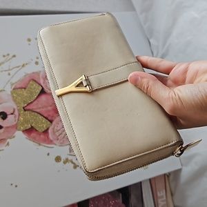 YSL Beige Long Zippy Wallet